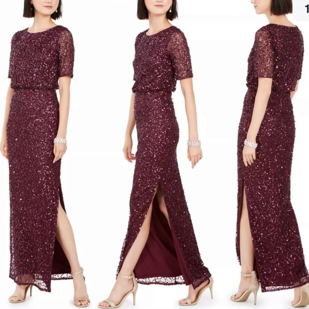 Adrianna Papell Blouson Sequin Gown
- Burgundy